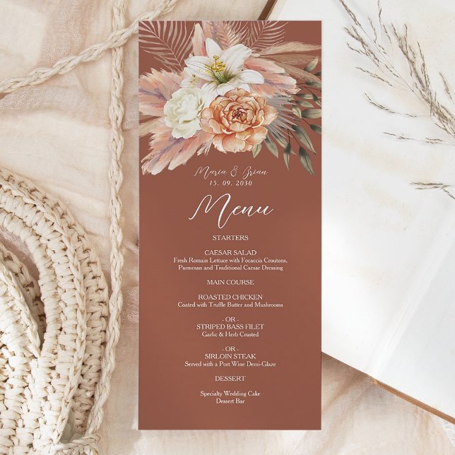 Menu Casamento Boho Rústico Terracota (Criador carregado)