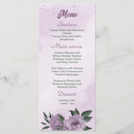 Menu casamento botânico com flores roxas