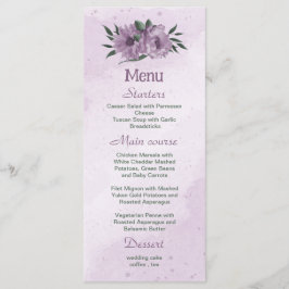 Menu casamento botânico com flores roxas