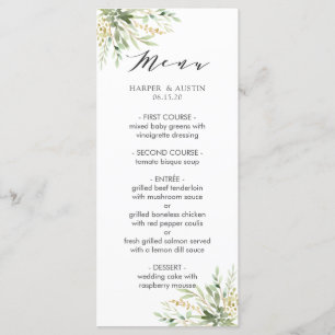 Menu Casamento botânico da folha verde