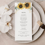 Menu Casamento Botânico de Girassol Eucalyptus Watercol<br><div class="desc">Tratem seus hóspedes a este cardápio de folhas de eucalipto,  girassol moderno,  que seria excelente para o seu país,  tema botânico,  casamento floral. Edite facilmente os detalhes clicando no botão "Personalizar"</div>