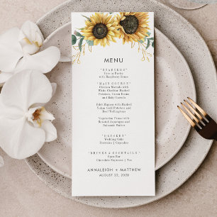 Menu Casamento Botânico de Girassol Eucalyptus Watercol