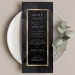 Menu Casamento botânico de ouro preto Luxe rosa<br><div class="desc">Frente de ouro dourada,  a negrito,  cercada por uma floral botânica vintage em cinzas e preto sutis,  elegante e luxo. para casamento clássico moderno,  casamento de casamentos vintage e luxo. Veja todas as peças correspondentes na coleção.</div>