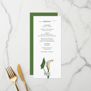 Menu Casamento Botânico Elegante Calla Lily Green