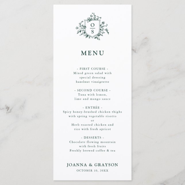 Menu Casamento Botânico Emerald Greenery Vintage (Frente)