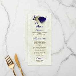 Menu casamento botânico entre flores azuis e beges