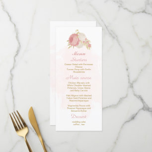 Menu casamento botânico entre flores rosa e brancas