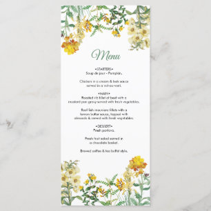 Menu Casamento Botânico Floral Amarelo Vintage