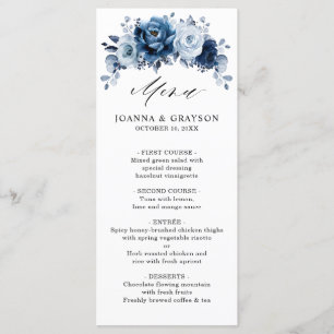 Menu Casamento Botânico Floral de Marinho Azul Dusty