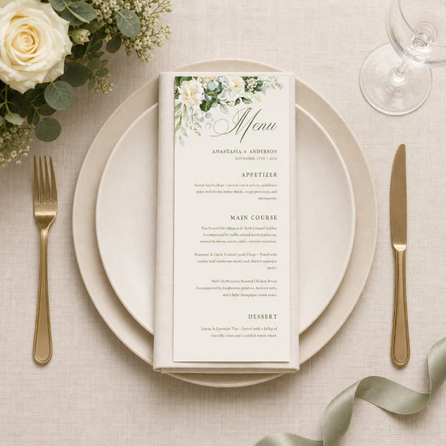 Menu Casamento Botânico Floral Moderno (Criador carregado)