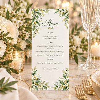 Menu Casamento Botânico Moderno em Verde Cítrico