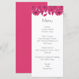 Menu Casamento Botânico Púrpura Escura e Rosa Quente