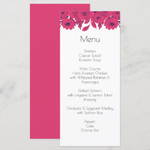 Menu Casamento Botânico Púrpura Escura e Rosa Quente