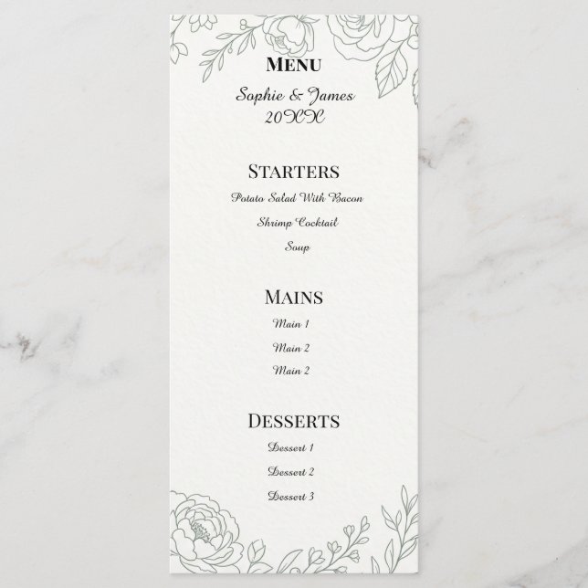 Menu Casamento Botânico Sage (Frente)
