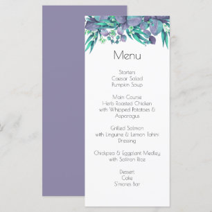 Menu Casamento Botânico Verde Lilac e Brilhante