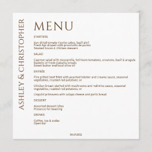 Menu Casamento Branca e Bronze Moderno Elegante