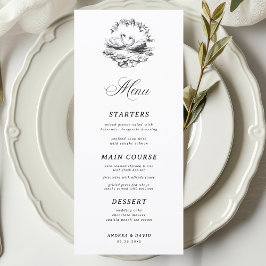Menu Casamento Branco Cisne Botânico Desenhado à Mão Vi