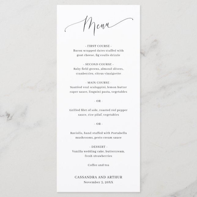 Menu Casamento Branco Clássico e Elegante (Frente)