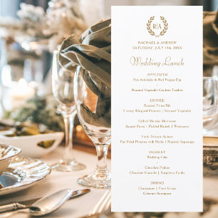 Menu Casamento branco Dourado de Monograma da Terra Ele