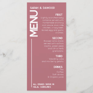 Menu Casamento Branco Dourado Rosa Islâmico Minimalista