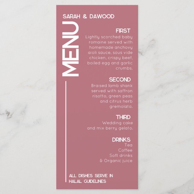 Menu Casamento Branco Dourado Rosa Islâmico Minimalista (Frente)