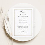 Menu Casamento Branco e Negro Elegante Clássico<br><div class="desc">Este Menu de Casamento Elegante Clássico é simples e versátil. Ele apresenta um design branco-chic e preto com um monograma,  detalhes de script,  simples quadro de ouro e texto editável formal. Clique no botão editar para personalizar este design.</div>