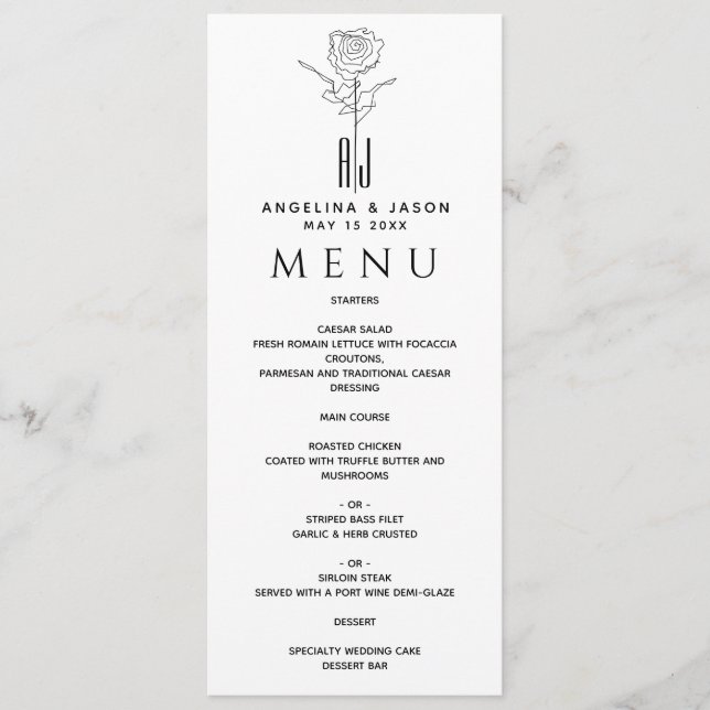 Menu Casamento Branco E Negro Elegante Simples (Frente)