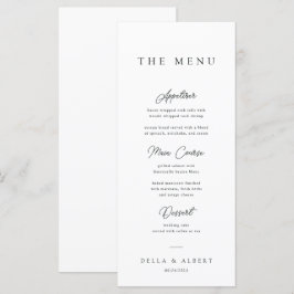 Menu Casamento branco e preto caligrâmico minimalista
