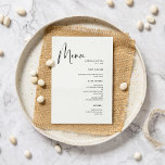 Menu Casamento branco e preto elegante e moderno<br><div class="desc">Uma tipografia moderna e um tema clássico preto e branco para a sua papelaria de casamento: escolha esta suíte de casamento simples e elegante. Totalmente personalizável: você pode alterar o plano de fundo e a cor do texto conforme desejar.</div>