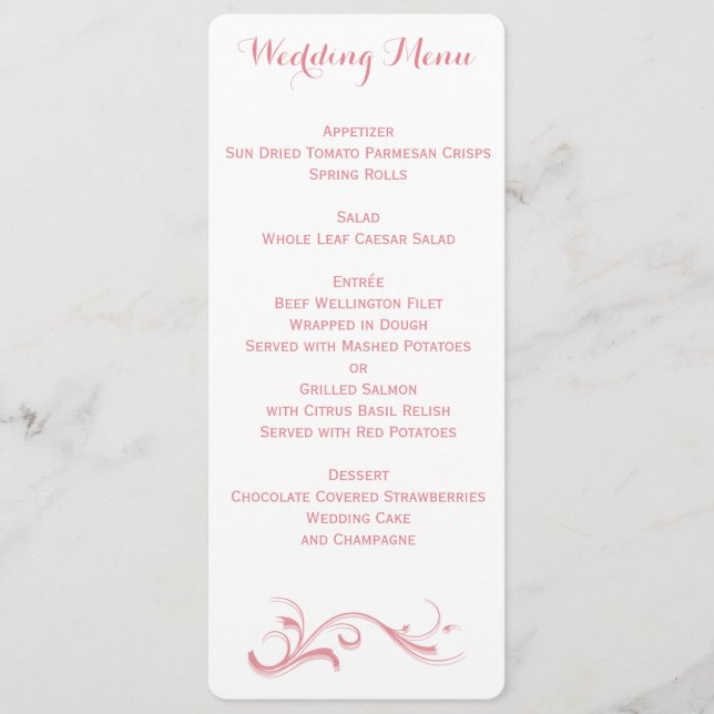 Menu Casamento Branco E Rosa Personalizado (Frente)