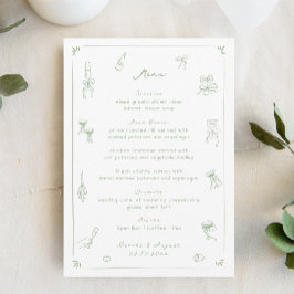 Menu Casamento Branco e Verde Desenho Mão