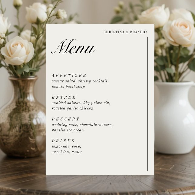 Menu Casamento Branco Ecru Minimalista do Antigo Dinhei (Old Money Minimalist Ecru White Wedding Menu
)