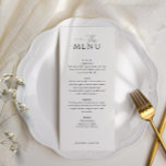 Menu Casamento branco Elegante Simples<br><div class="desc">Eleve as configurações de mesa com a placa de menu branca elegante simples. Consistente com o tema do casamento,  estas cartas ostentam um fundo branco,  uma letra de serifa clássica e nomes personalizados,  criando um aditamento coeso e elegante à sua experiência de jantar.</div>