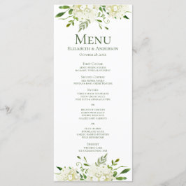 Menu Casamento Branco Hydrangeas Floral Watercolor