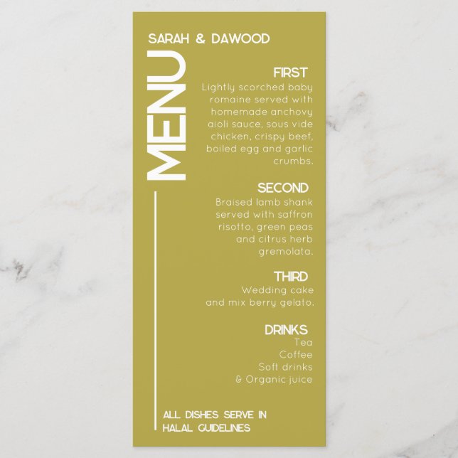 Menu Casamento Branco Multão Muçulmano Elegante (Frente)