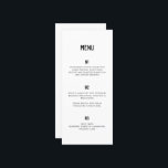 Menu Casamento Branco Negro com Tipografia Mínima Moder<br><div class="desc">Menu de Casamento Branco Negro Mínimo Moderno,  modelo de texto totalmente personalizável para o seu casamento ou qualquer outra celebração.</div>