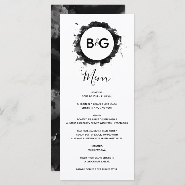 Menu Casamento Branco Negro Simples (Frente/Verso)
