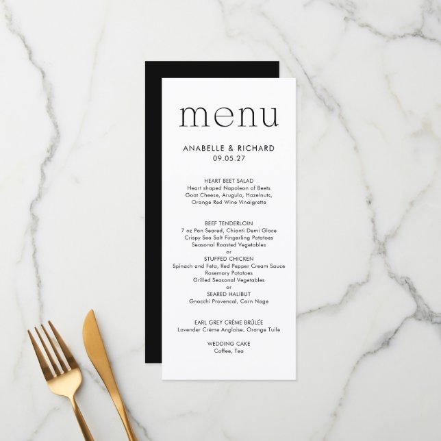 Menu Casamento Branco Negro Simples (Frente/Verso In Situ)