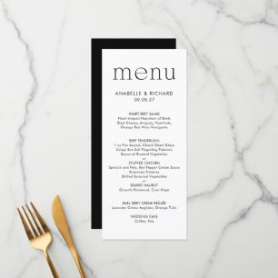 Menu Casamento Branco Negro Simples
