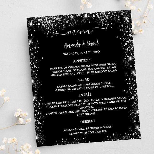 Menu Casamento branco prateado preto (Criador carregado)