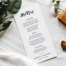 Menu Casamento Branco Preto de Script Contemporâneo na