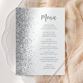 Menu Casamento Branco Script Brilho Prata