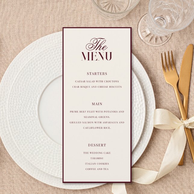 Menu Casamento Burgundy Antigo Dinheiro Elegante (Criador carregado)