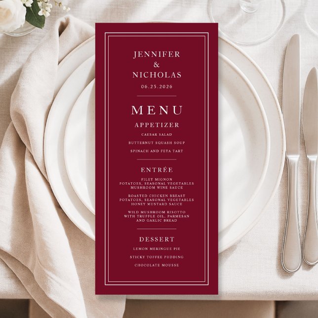 Menu Casamento Burgundy Formal Elegante (Elegant Formal Burgundy Wedding Menu)