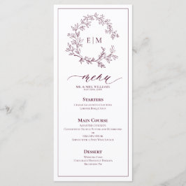 Menu Casamento Burgundy Leafy Crest Monograma