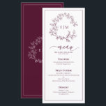 Menu Casamento Burgundy Leafy Crest Monograma<br><div class="desc">A elegância subestimada encontra o design eterno com este Menu Casamento Monograma Burgundy, projetado para casais que apreciam uma simplicidade refinada. Apresentando uma delicada crista desenhada à mão e um roteiro fluente, este menu complementa perfeitamente uma sofisticada capa de mesa de casamento - ideal para as recepções de vinhedos, assuntos...</div>