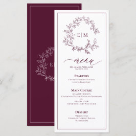 Menu Casamento Burgundy Leafy Crest Monograma