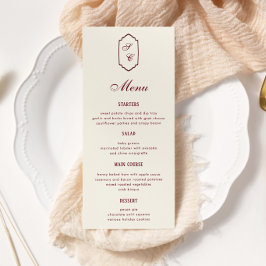 Menu Casamento Burgundy Xadrez Retro Elegante