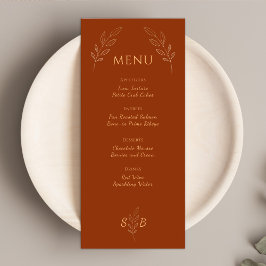 Menu Casamento Burnt Orange Terracotta Monograma Boho