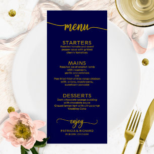 Menu Casamento Caligrafia Elegante Marinho Dourado